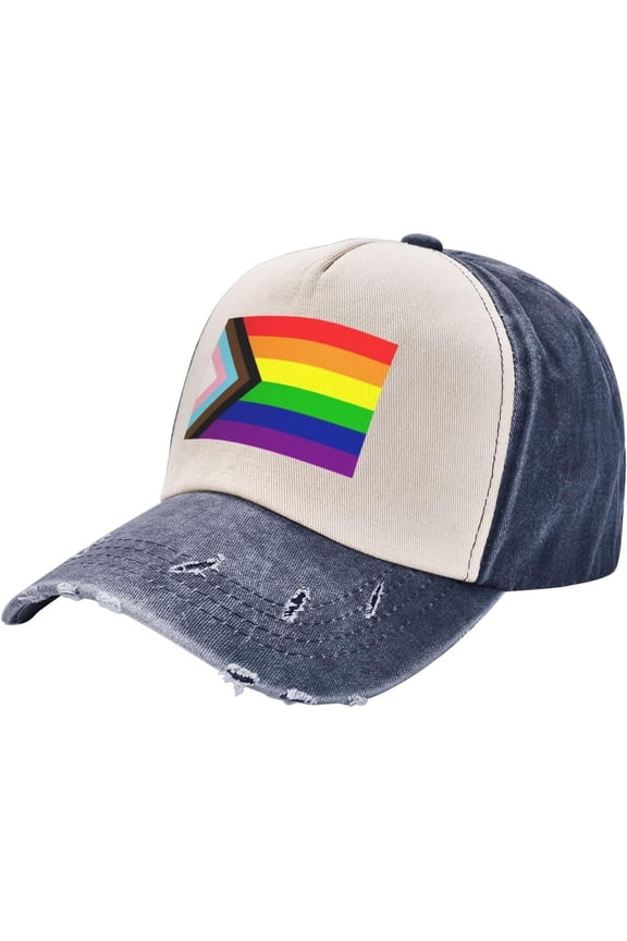 Progress Pride Rainbow LGBT,LGBTQ Transgender Gay Flags Cowboy Hat Women Men Vintage Washed Baseball Cap Dark Red