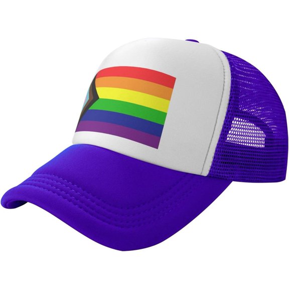 Progress Pride Rainbow LGBT,LGBTQ Transgender Gay Flags Trucker hat Mesh Baseball Cap Women Sun Hat Men Dad Hat Black
