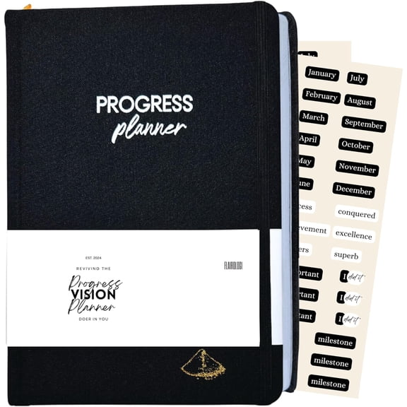 Progress Undated Planner Notebook - 365-Day Goal Setting & Productivity and Health Planner with Quick-Start Guide