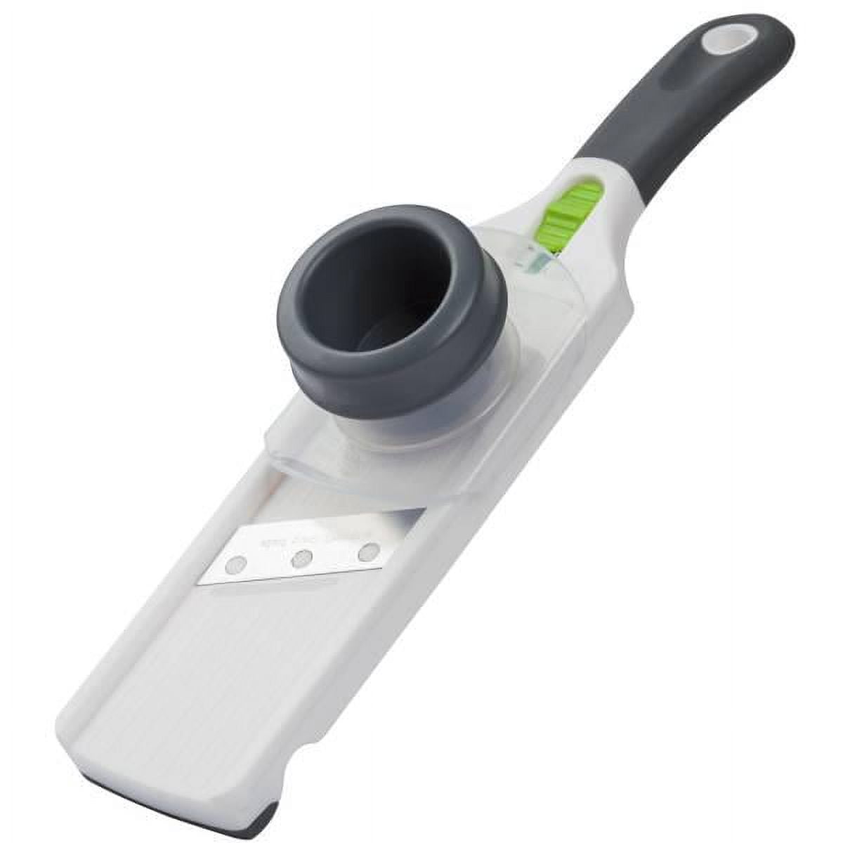 Adjustable White and Gray Mini Mandoline with Stainless Steel Blade
