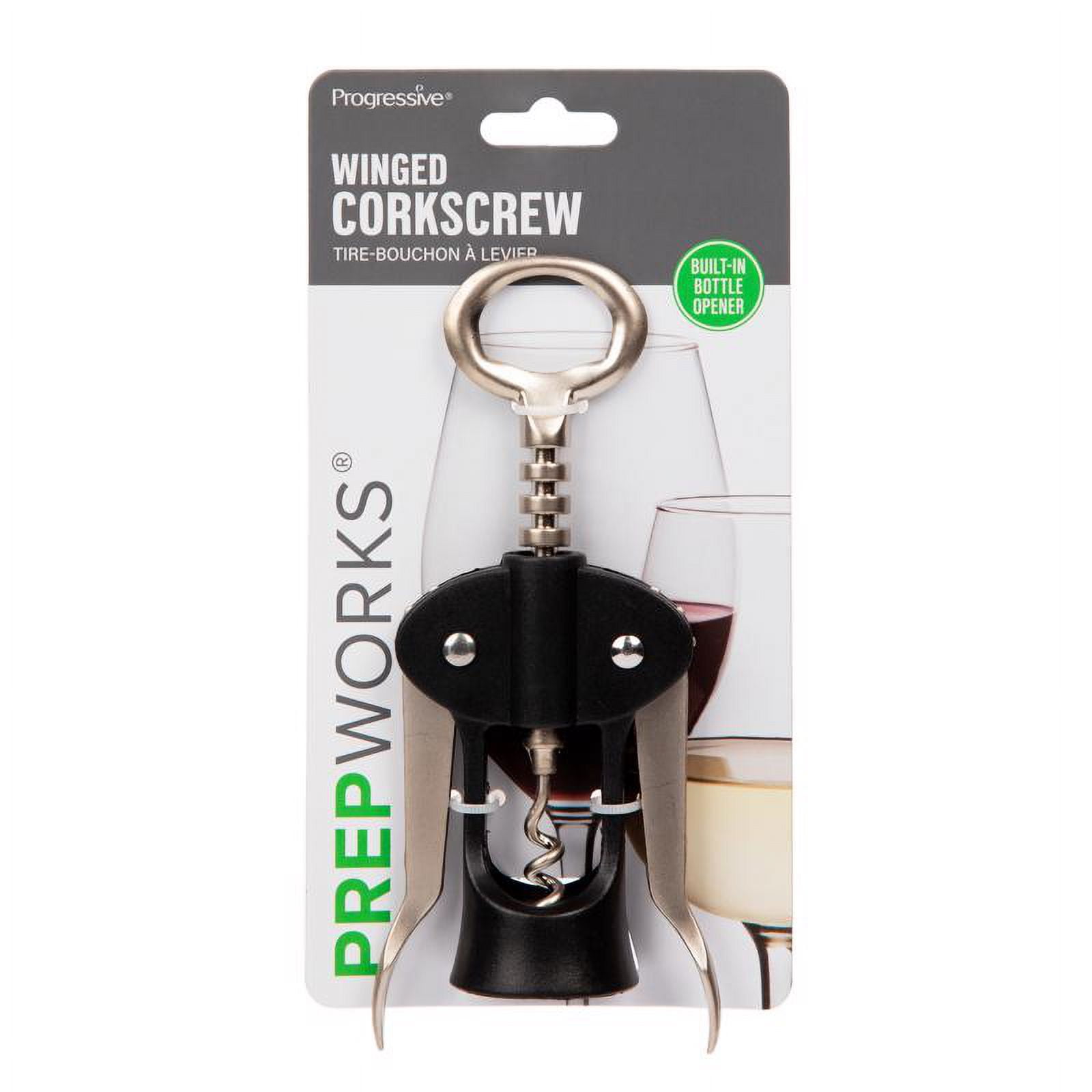 Progressive Black and Silver Wing Corkscrew with Built-In Bottle Opener