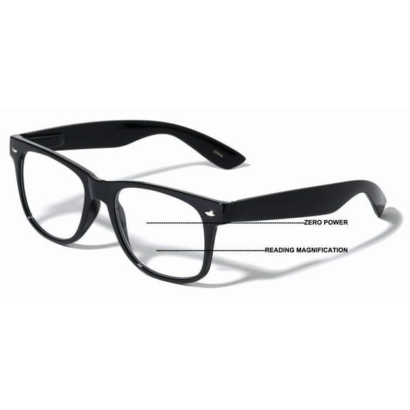 Progressive Clear Bifocal Reading glasses - No Line or Bubble - Zero Power on Top Reader - Classic Comfortable Design 1.00