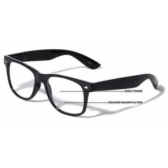 Progressive Clear Bifocal Reading glasses - No Line or Bubble - Zero Power on Top Reader - Classic Comfortable Design 2.00
