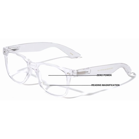 Progressive Clear Bifocal Reading glasses - No Line or Bubble - Zero Power on Top Reader - Classic Comfortable Design 2.00