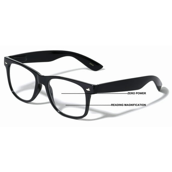 Progressive Clear Bifocal Reading glasses - No Line or Bubble - Zero Power on Top Reader - Classic Comfortable Design 2.25