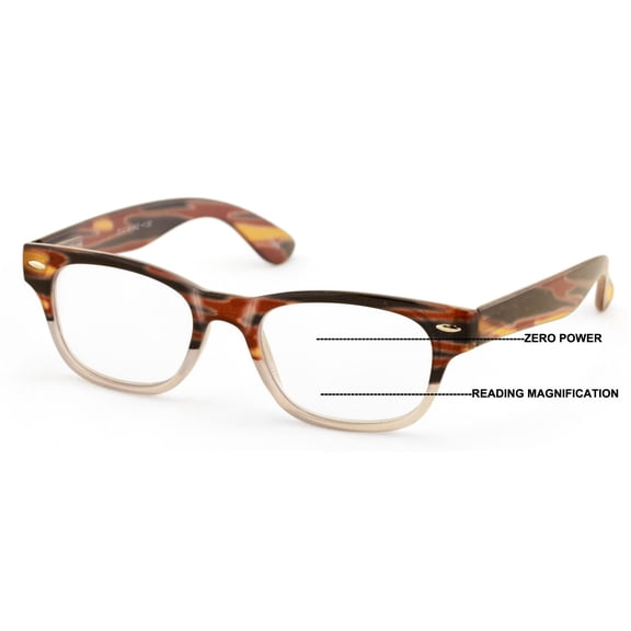 Progressive Clear Bifocal Reading glasses - No Line or Bubble - Zero Power on Top Reader - Unsiex Classy Fitment 1.75