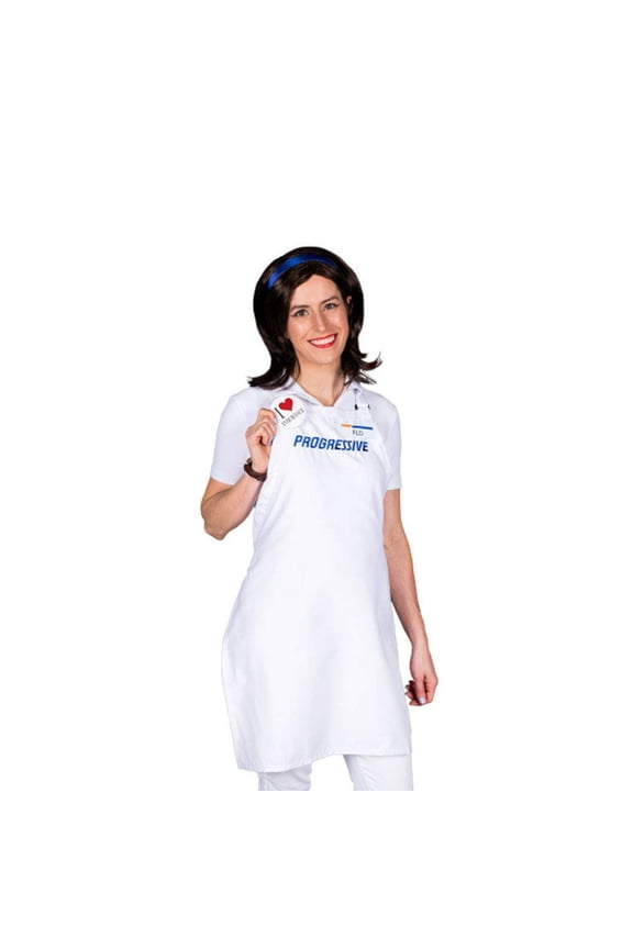Progressive Flo TV Commercial Character Nametag Wig Apron Halloween Costume, White