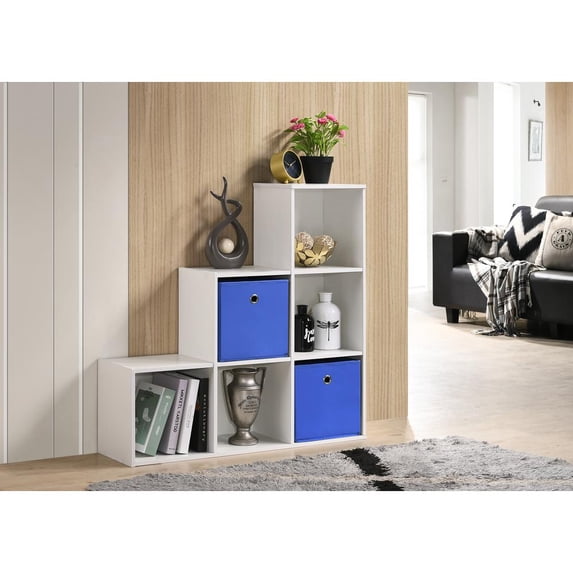 Progressive Furniture 35 in. Composite 6-Shelf Bookcase with Fabric Baskets - 3-2-1 Cube Organizer, White