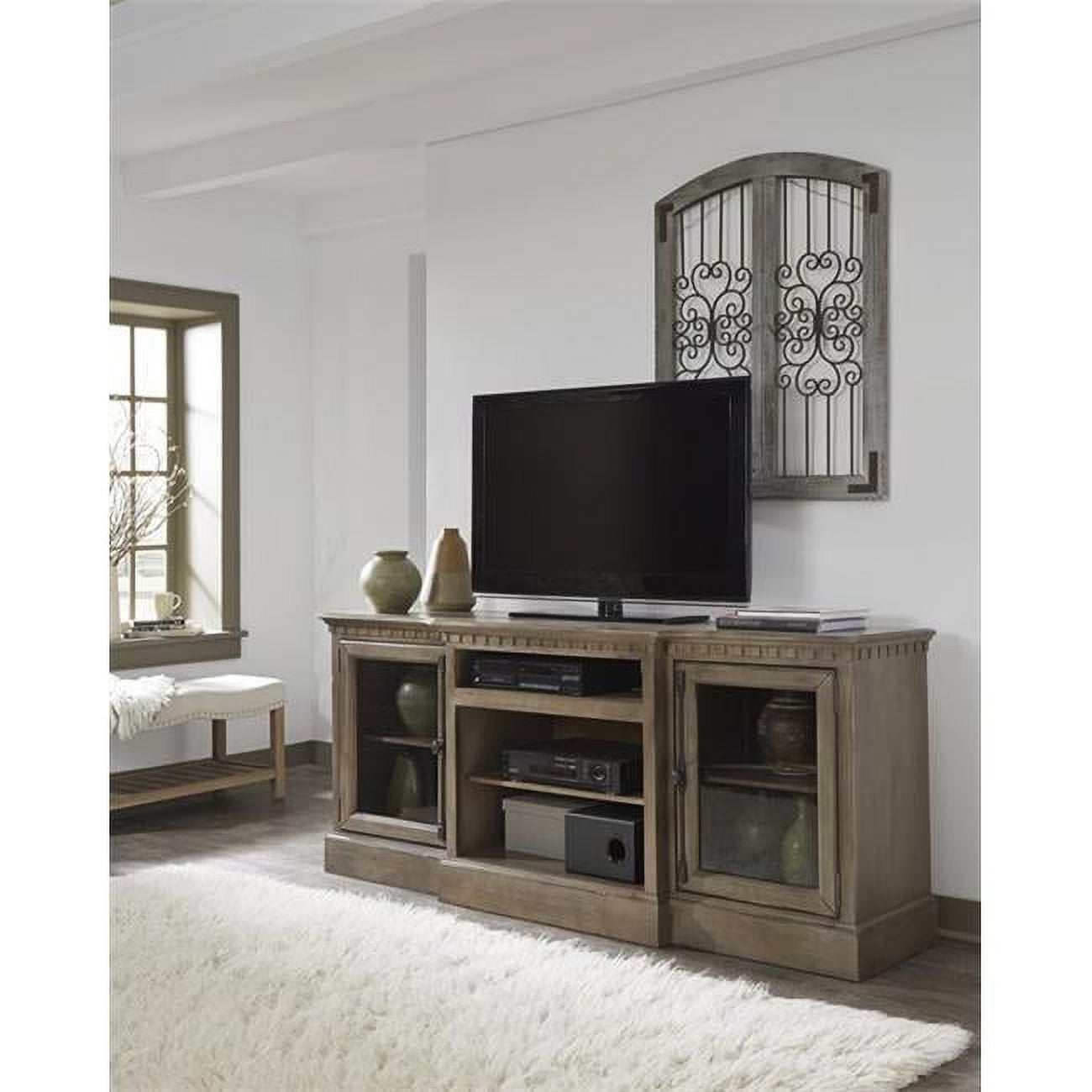 Elegant Andover Court 74" Brown Pine Wood TV Console with Cabinet
