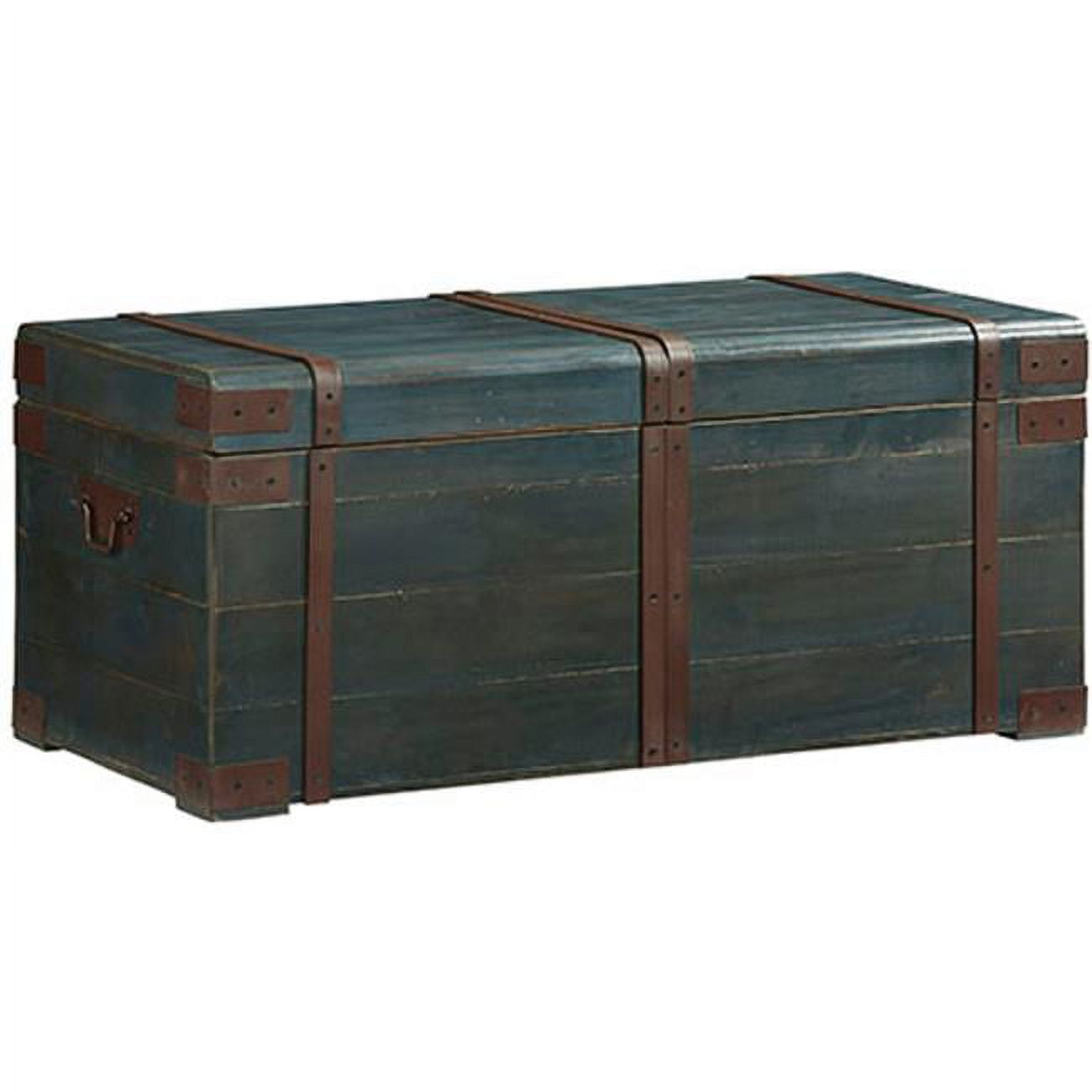 Navy Blue Wood and Metal Accent Storage Trunk