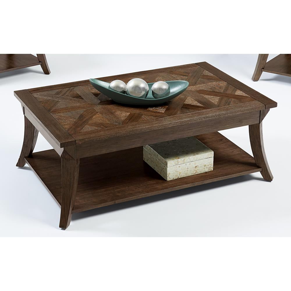 Dark Poplar Brown Rectangular Wood Coffee Table with Parquet Top
