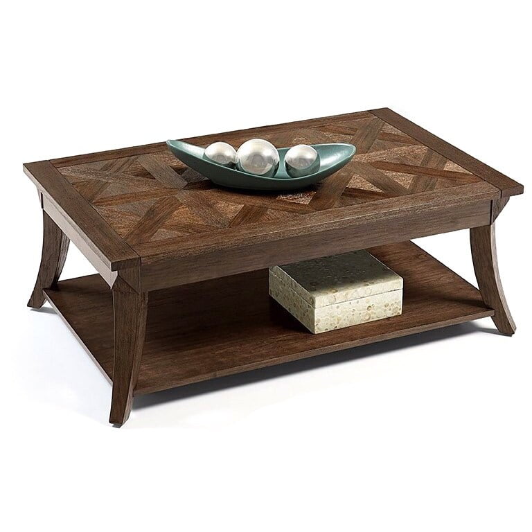 Dark Poplar Brown Rectangular Wood Coffee Table with Parquet Top