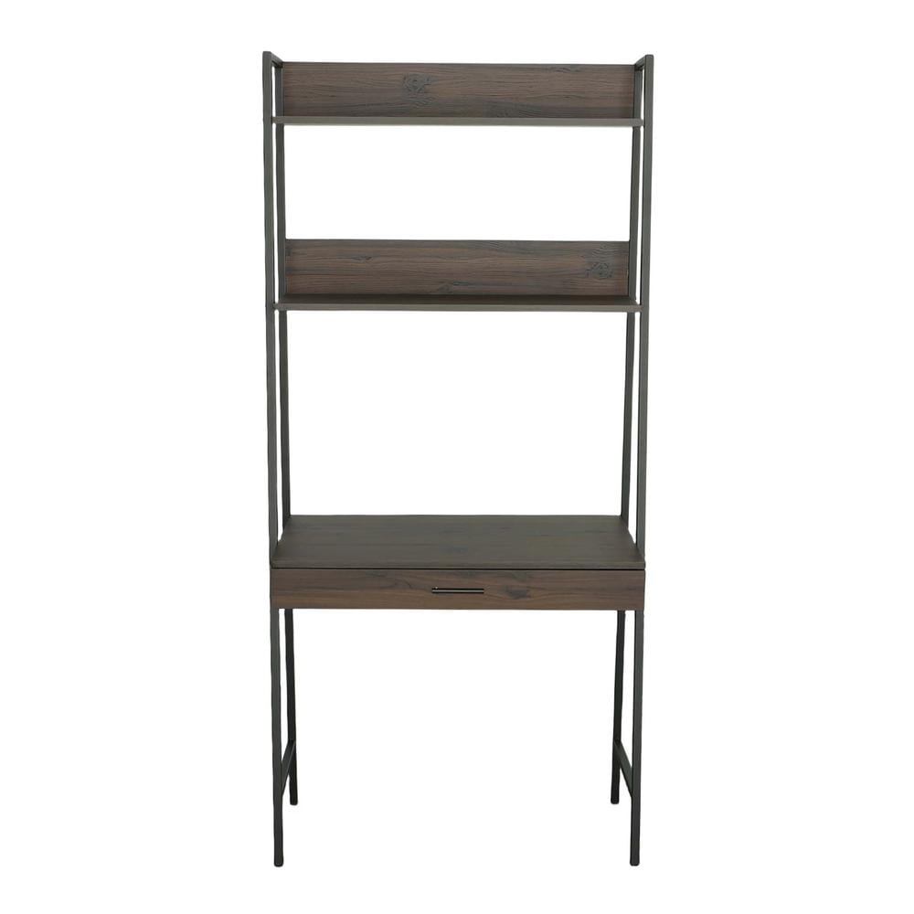 Sable Brown Transitional Home Office Desk with Shelves and Drawer