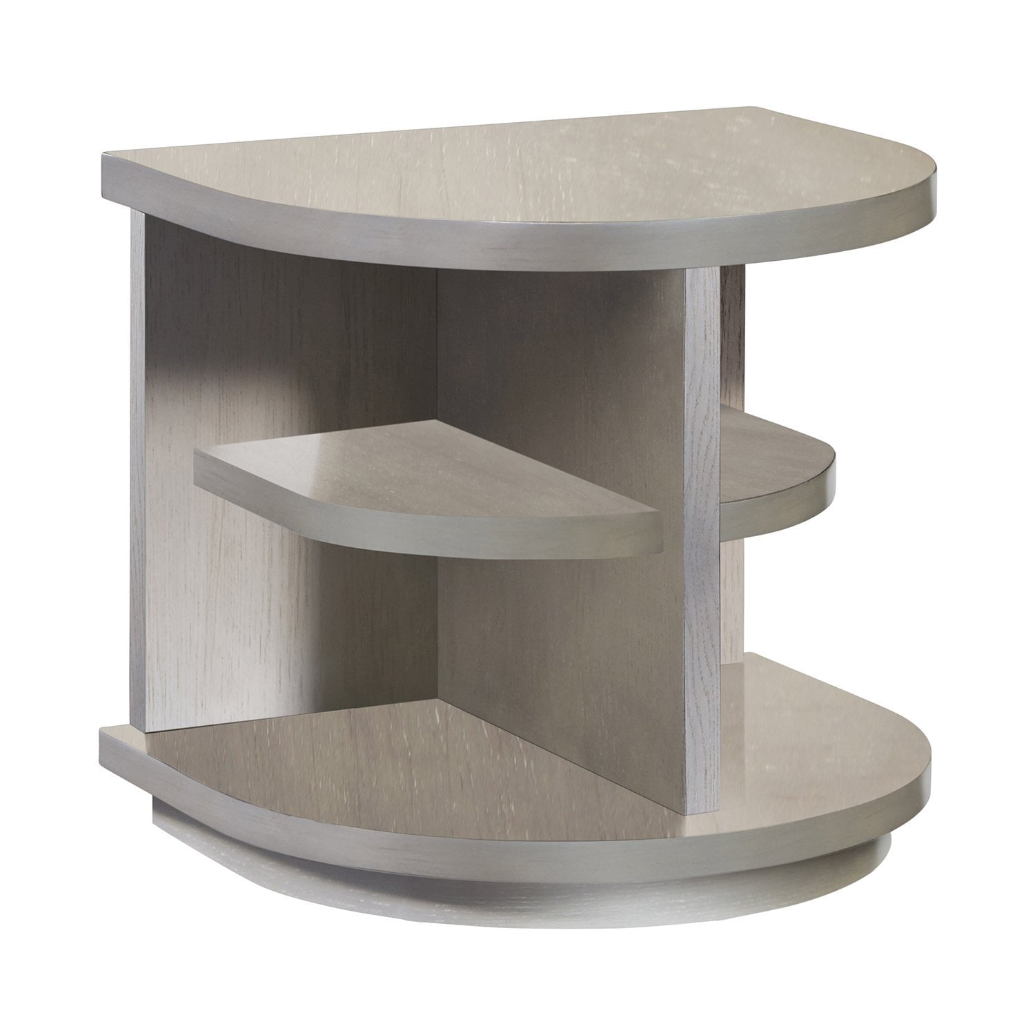 Pearlized Gray D-Shaped Wood End Table with Open Shelving