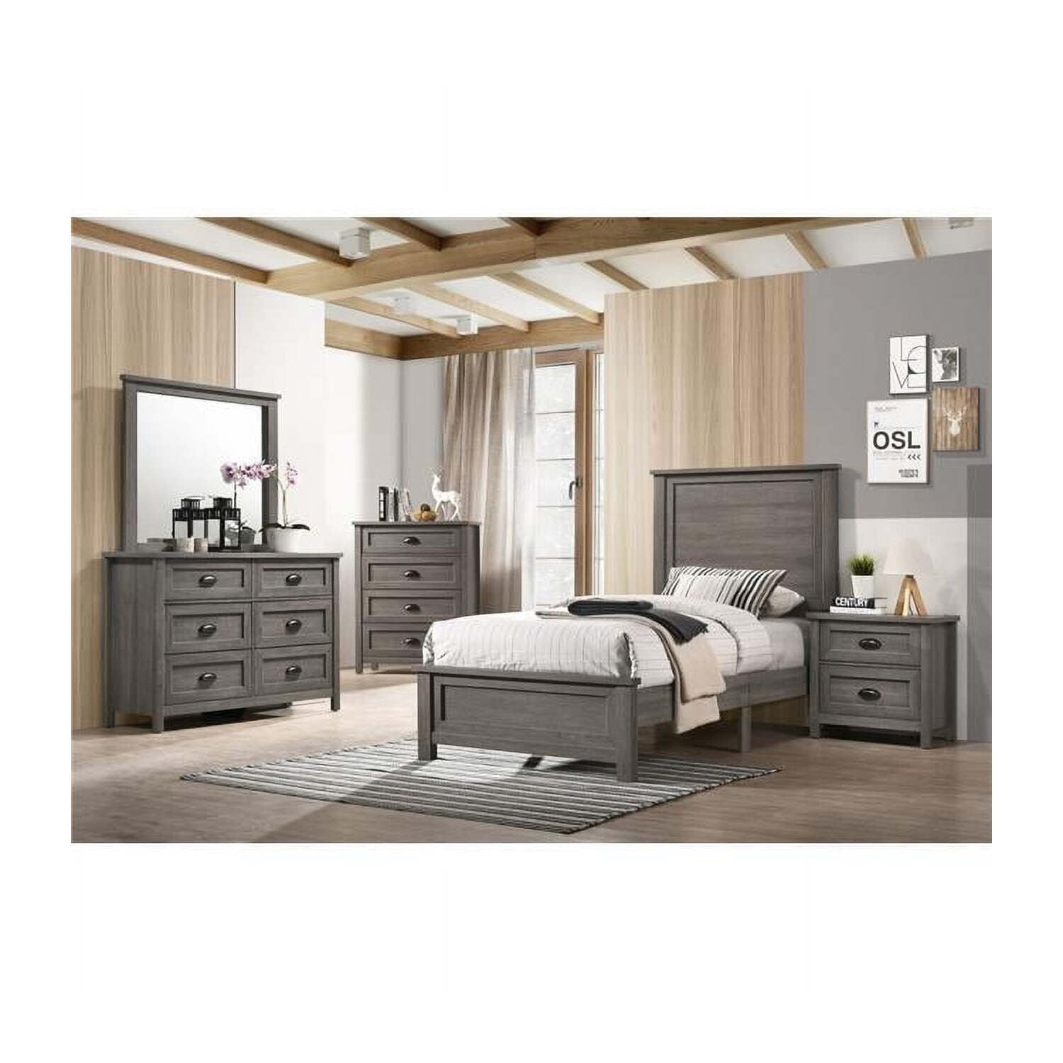 Light Slate Gray 6-Drawer Dresser with Mirror