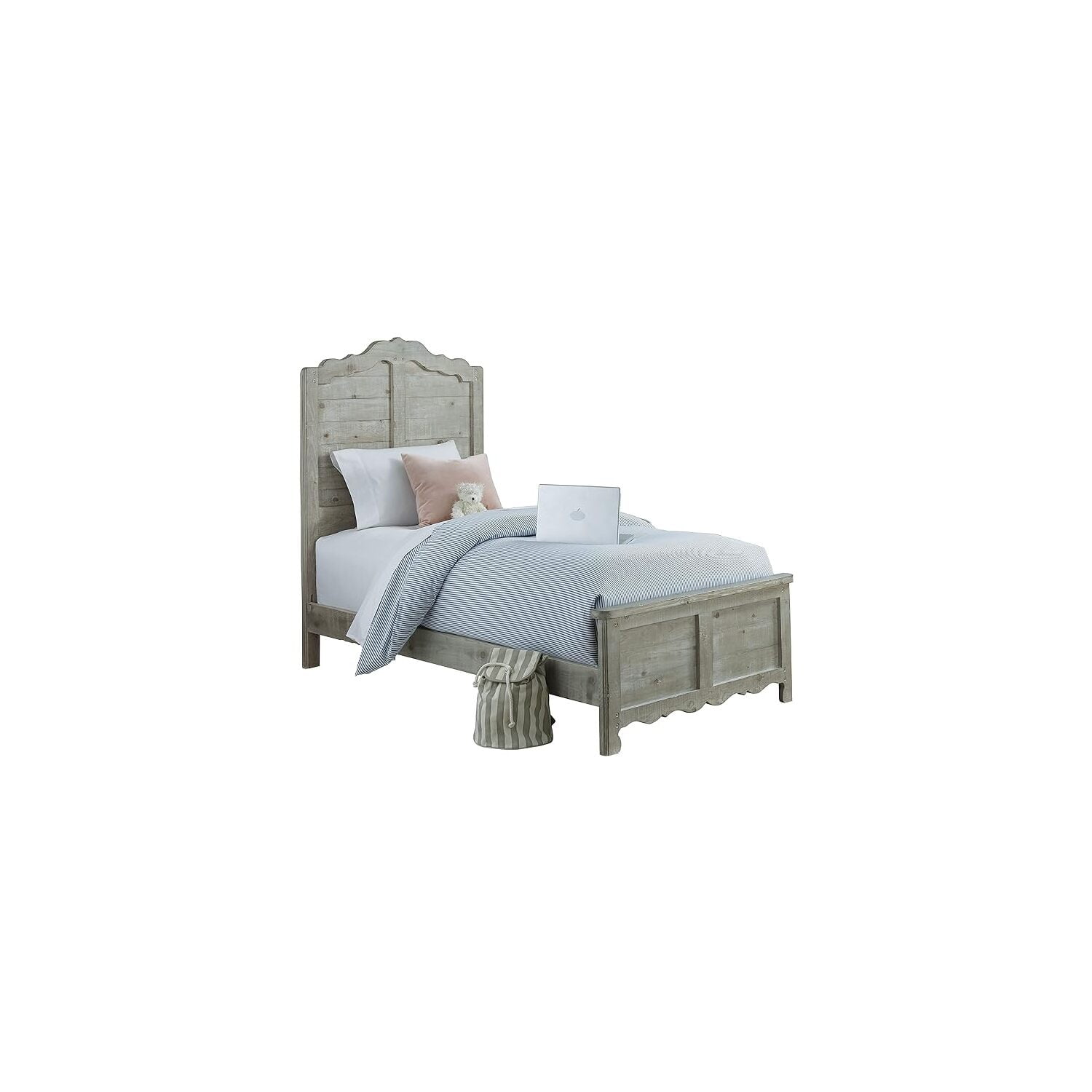 Gray Pine Twin Panel Bed with Wood Headboard