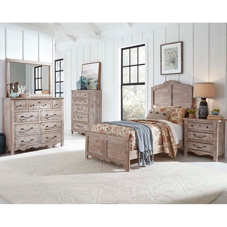 Gray Pine Twin Panel Bed with Wood Headboard