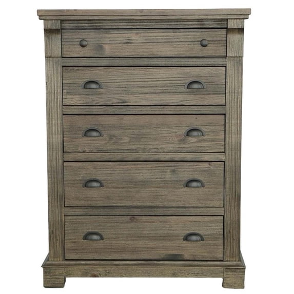 Progressive Furniture Baldwin 5-Drawer Wood Chest In Weathered Gray Brown
