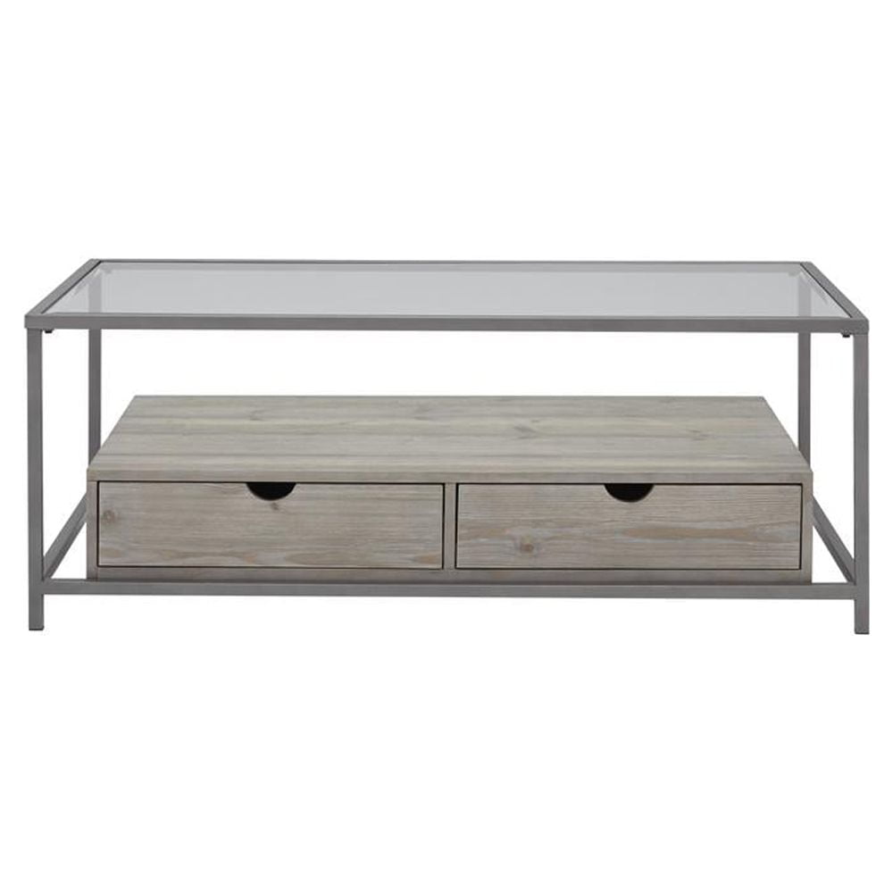 Sand Drift Brown Rectangular Glass Top Cocktail Table with Storage