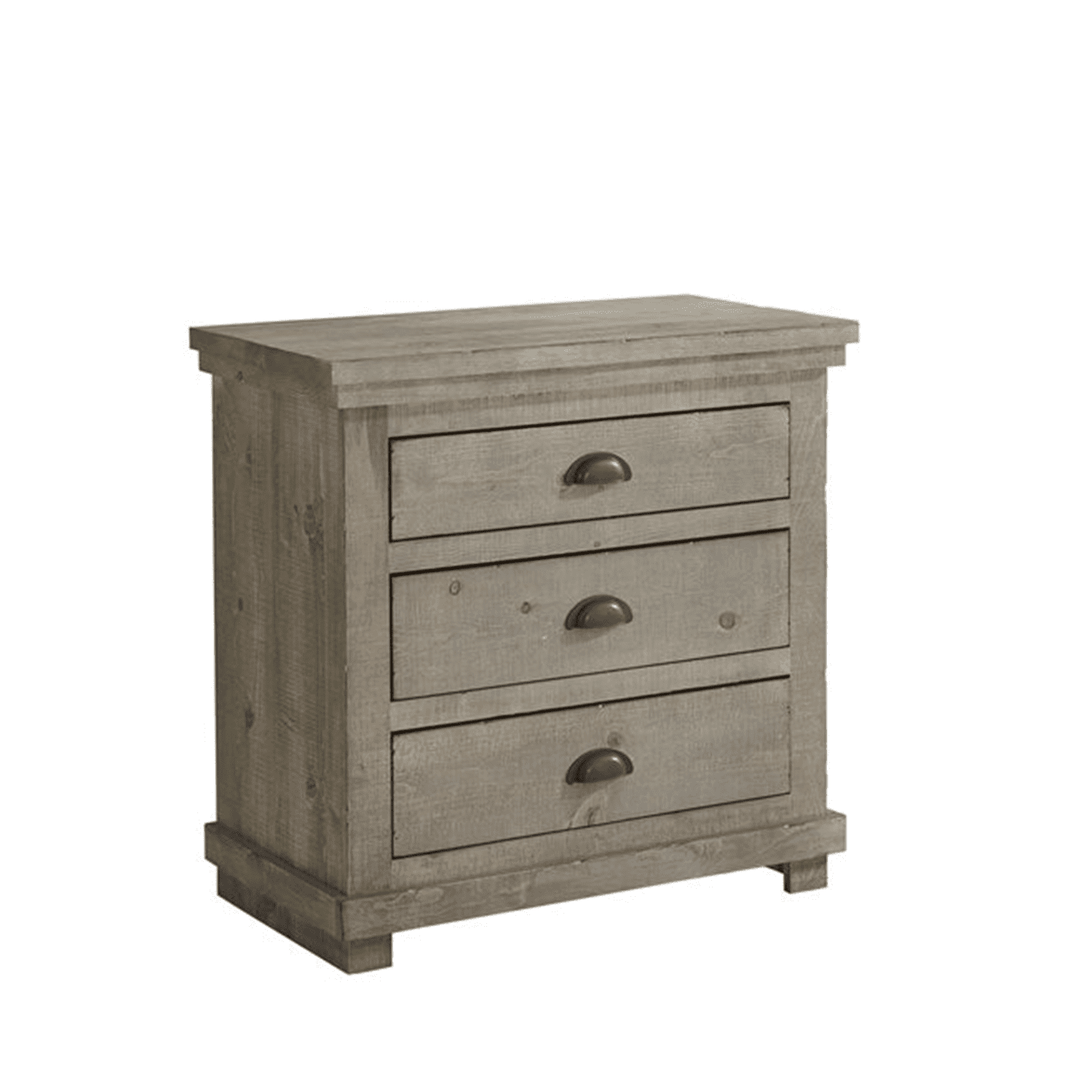Rustic Brown 3-Drawer Weathered Pine Nightstand