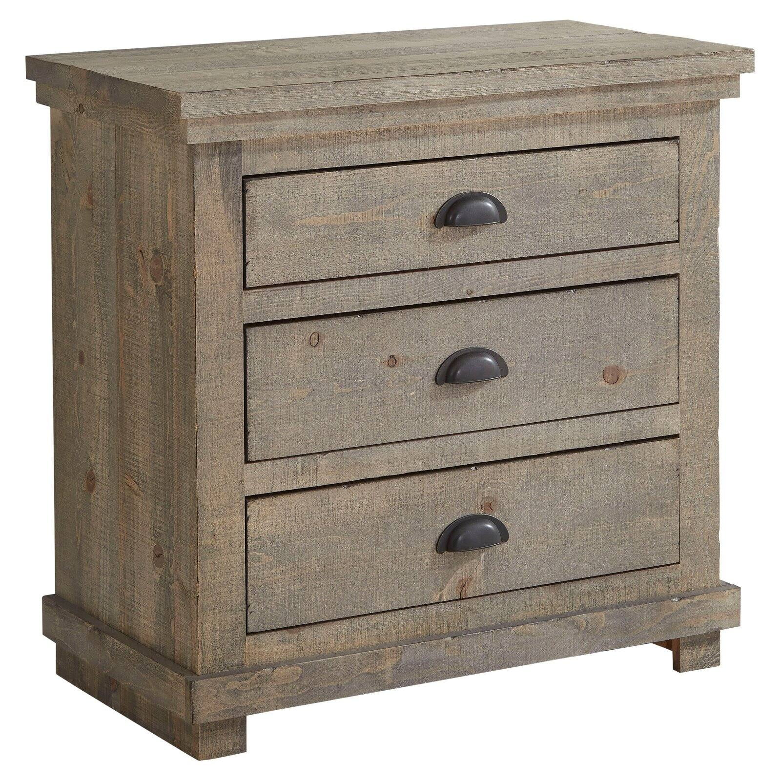 Rustic Brown 3-Drawer Weathered Pine Nightstand