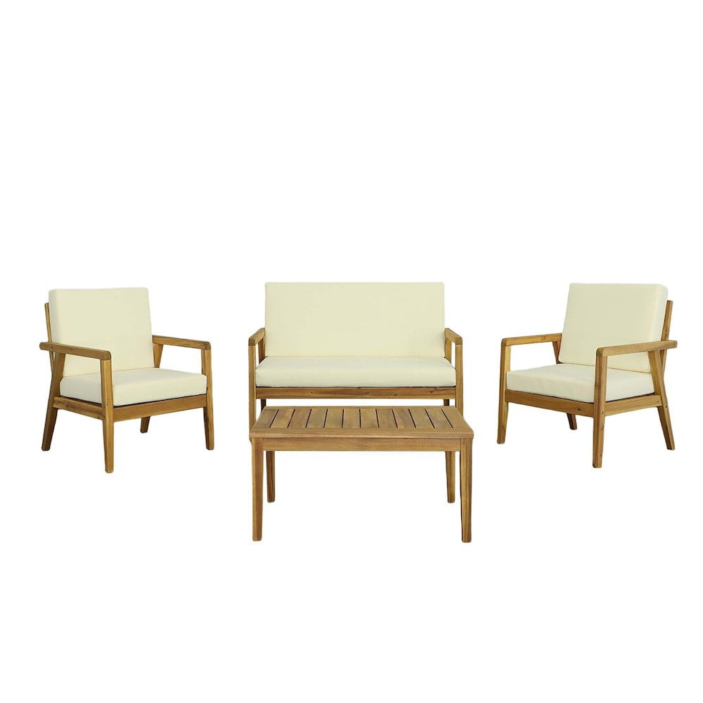 Transitional 4-Person Acacia Wood Outdoor Seating Set with Cushions