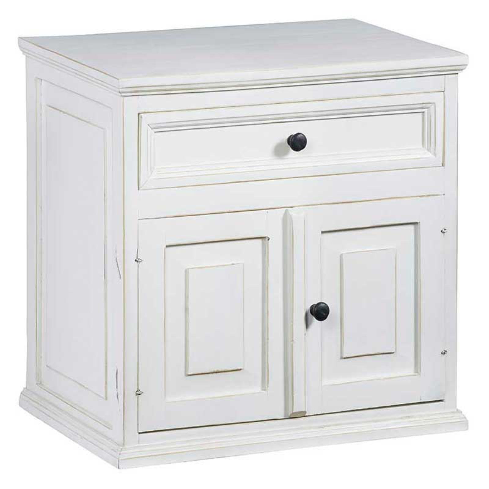 Vintage White Transitional Pine Nightstand with Drawer