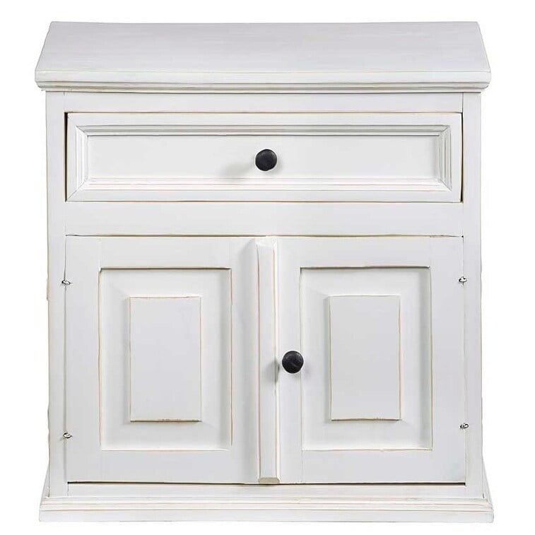 Vintage White Transitional Pine Nightstand with Drawer