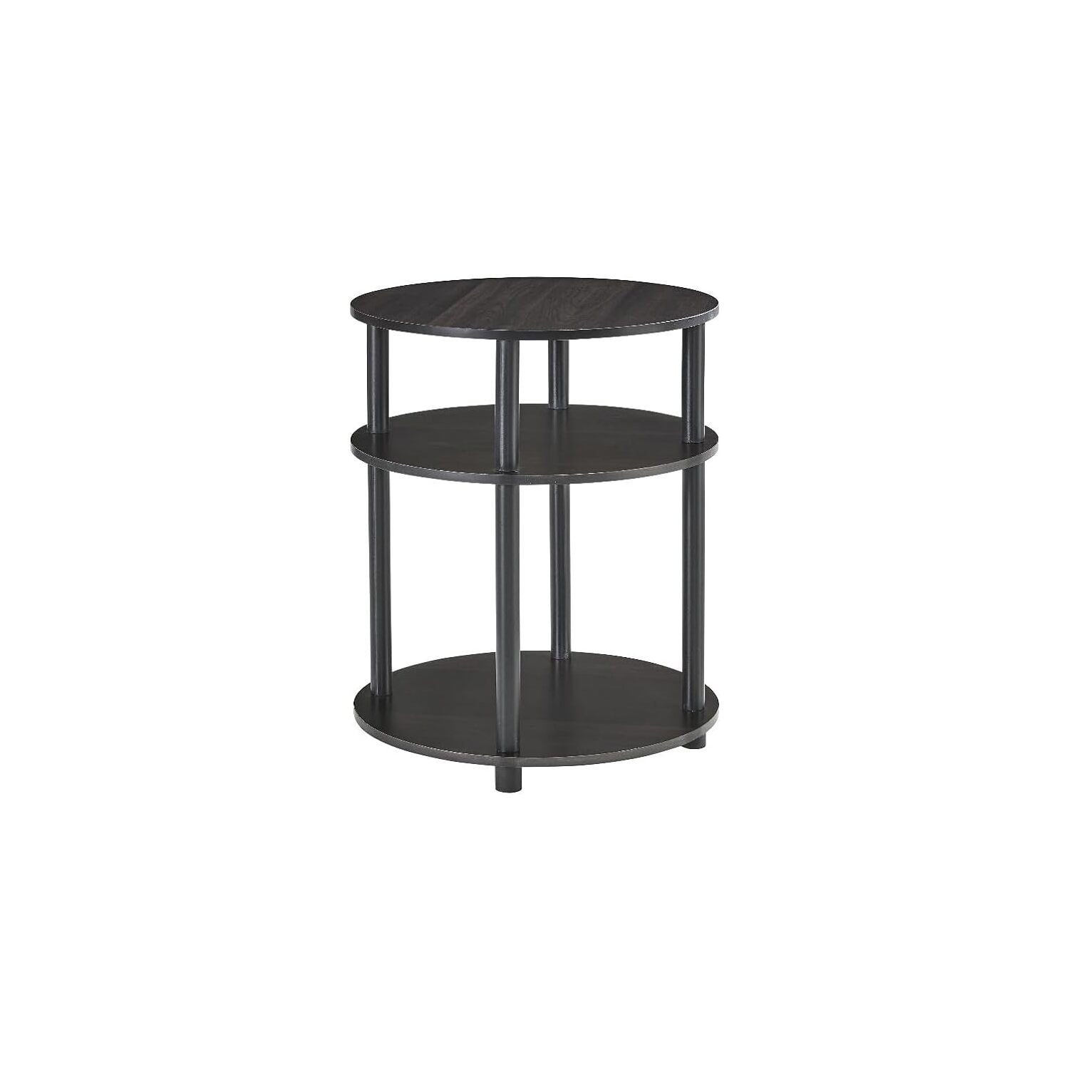 Espresso Brown 3-Tier Round Bedside Table with Open Shelves