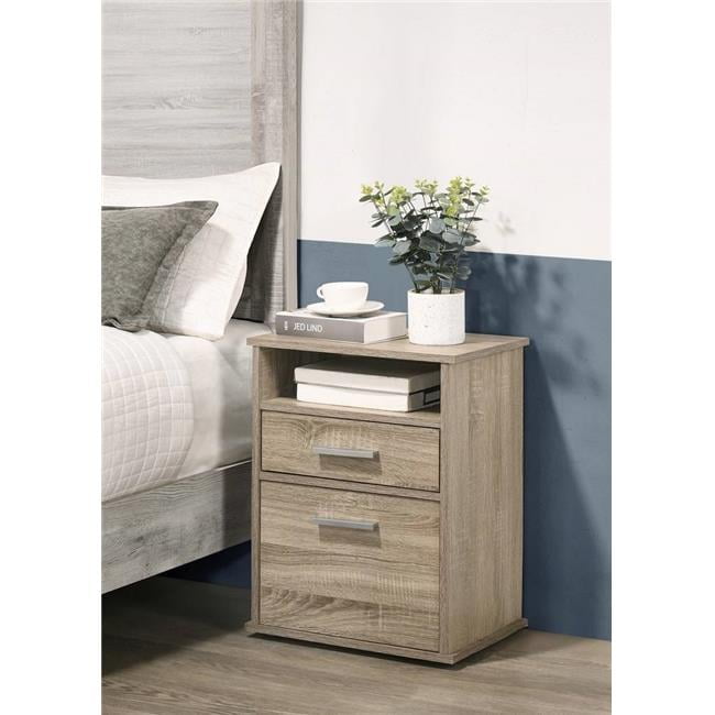 Beige Particleboard Transitional Nightstand with 2 Drawers
