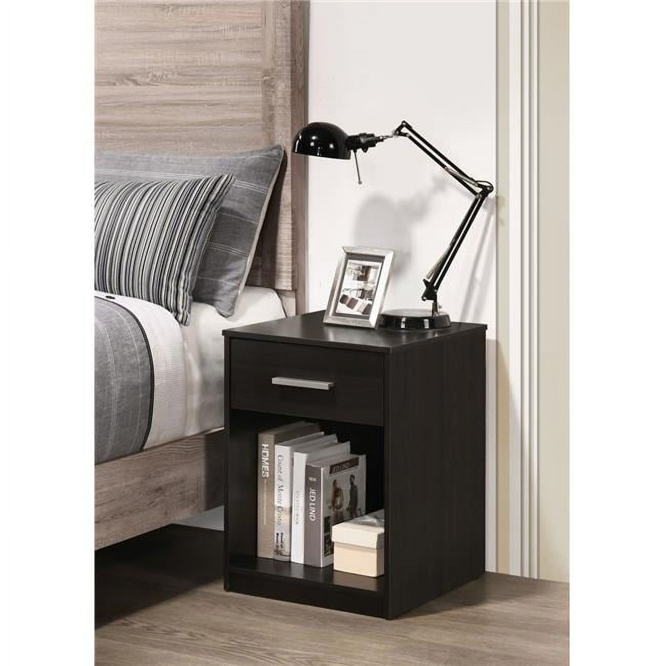 Espresso Brown Transitional 1-Drawer Nightstand with Open Shelf
