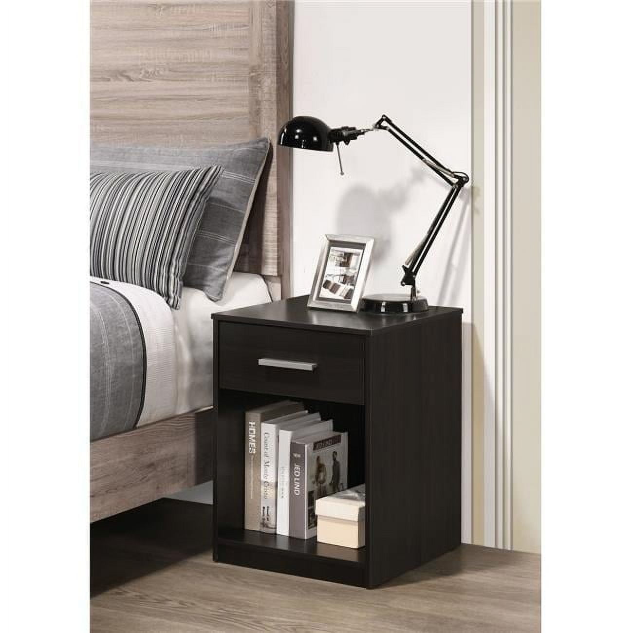 Espresso Brown Transitional 1-Drawer Nightstand with Open Shelf