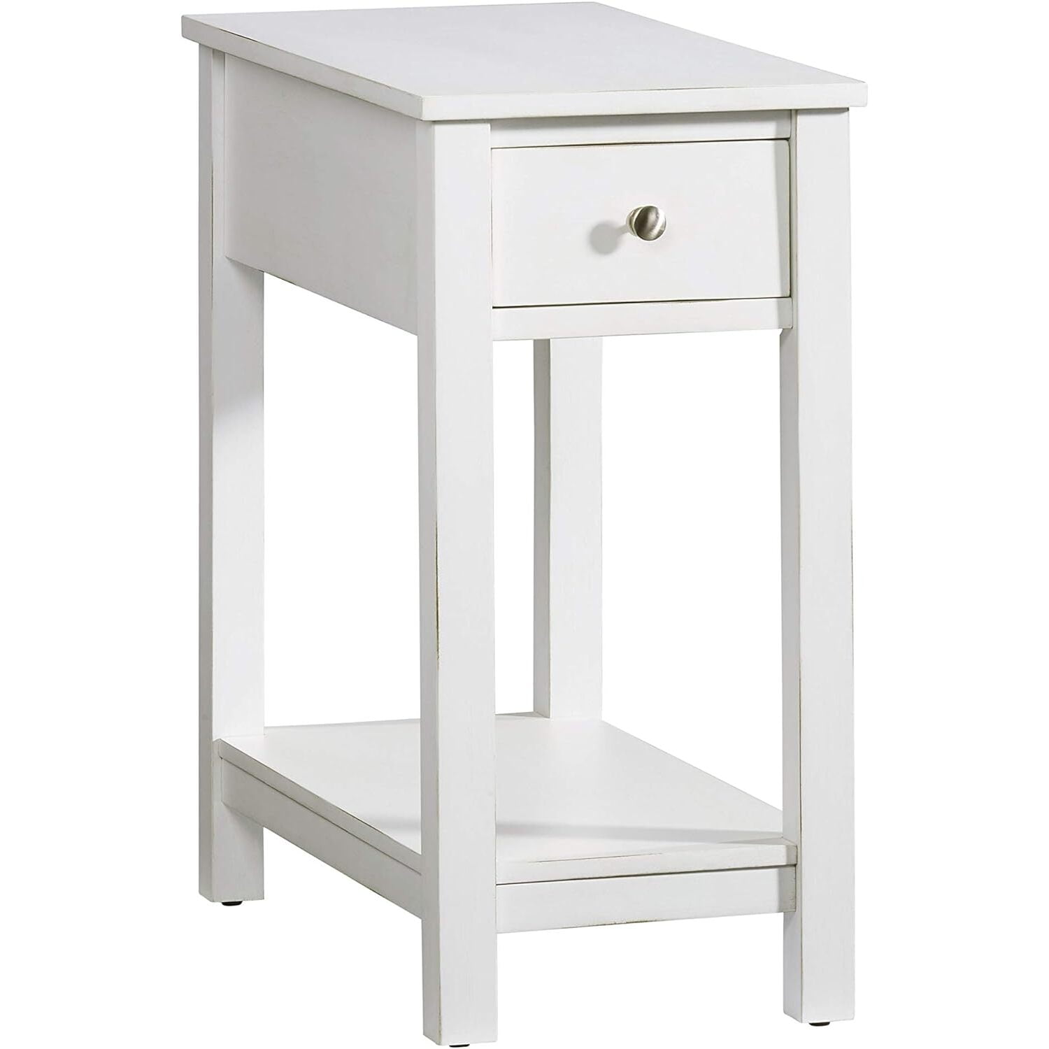 White Rectangular Wood Chairside Table with Storage