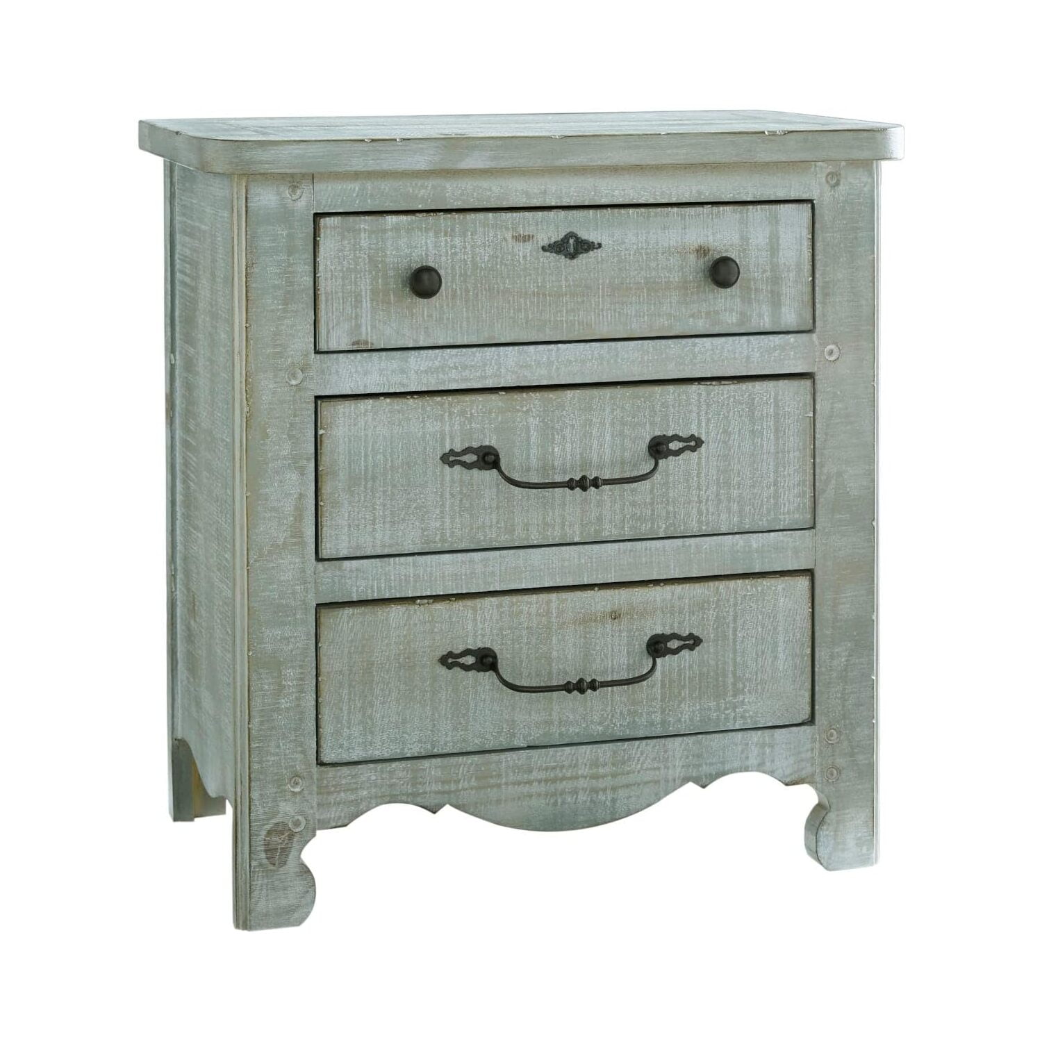 Traditional Gray 3-Drawer Nightstand in Rough Sawn Pine