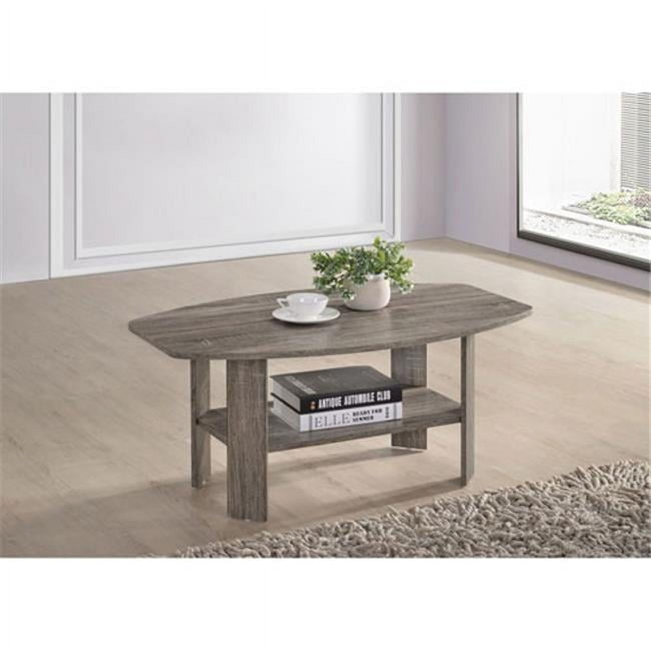 Taupe Gray Rectangular Wood Coffee Table with Shelf