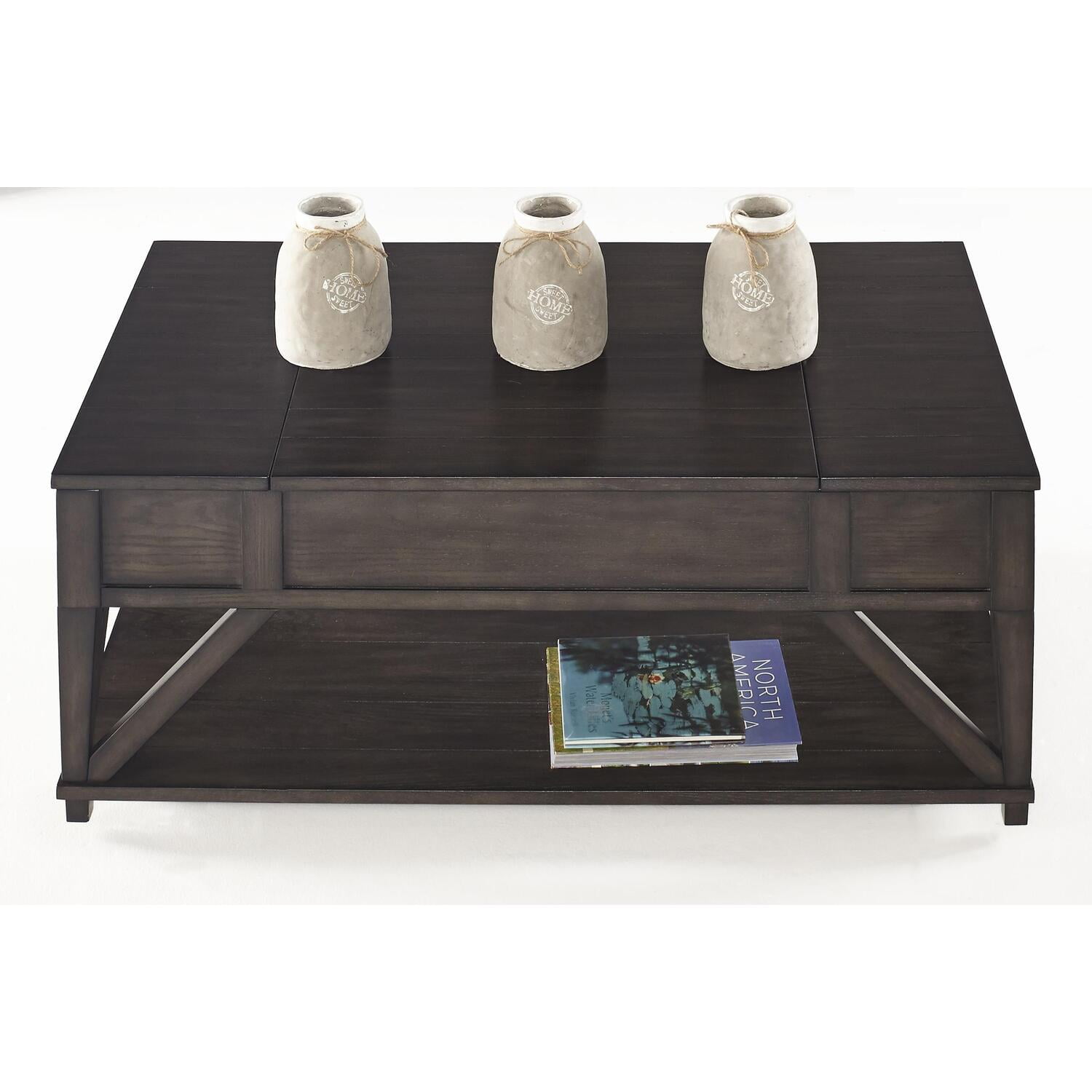 Midnight Oak Brown Rectangular Lift-Top Coffee Table with Storage
