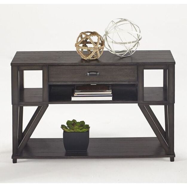 Midnight Oak Transitional Storage Console Table with Shelf