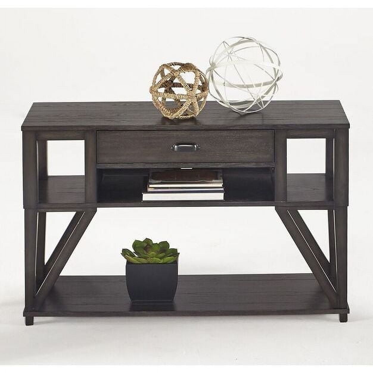Midnight Oak Transitional Storage Console Table with Shelf