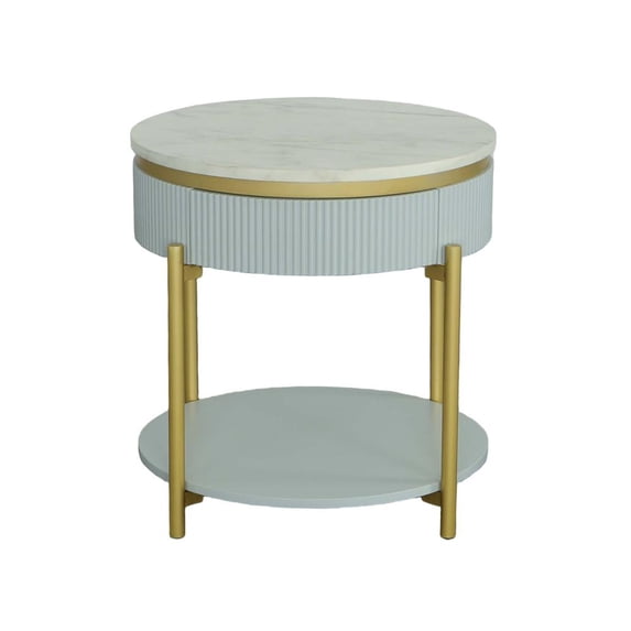 Progressive Furniture Deco District Round End Table in White/Marble/Gold