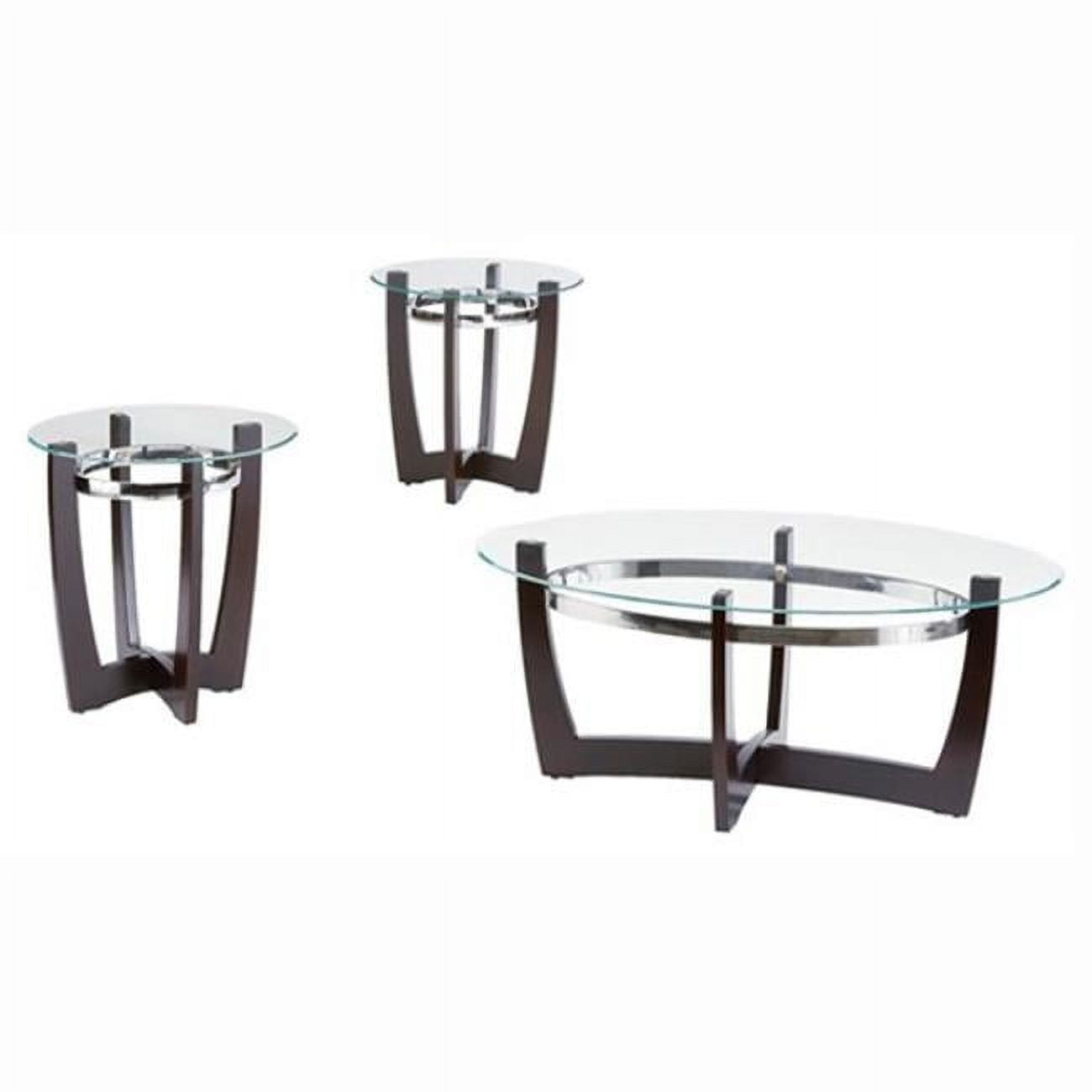 Espresso and Chrome Contemporary Round Coffee Table Set