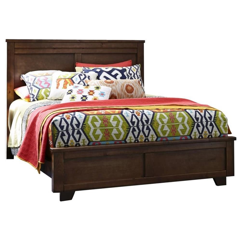 Espresso Pine King Panel Bed with Wood Headboard and Drawers