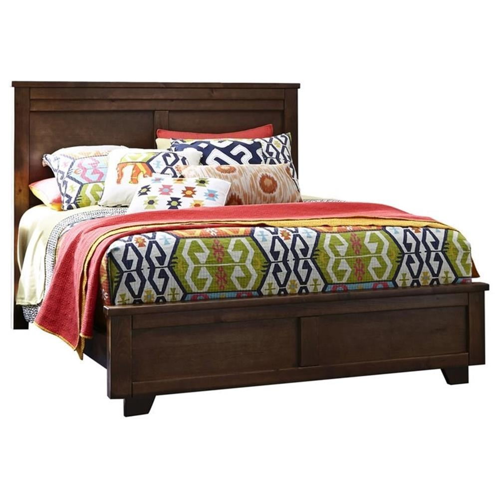 Espresso Pine Queen Panel Bed with Wood Headboard