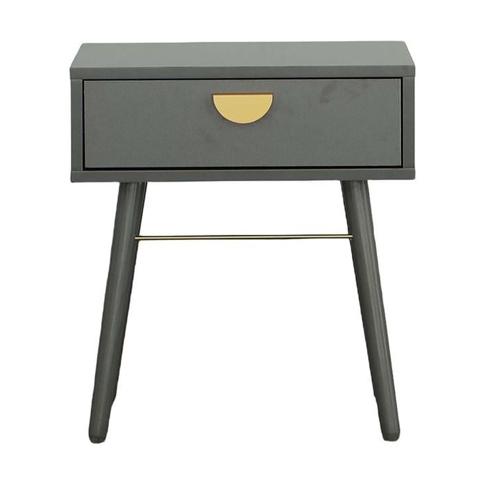 Gray Transitional Nightstand with Gold Accents and 1 Drawer