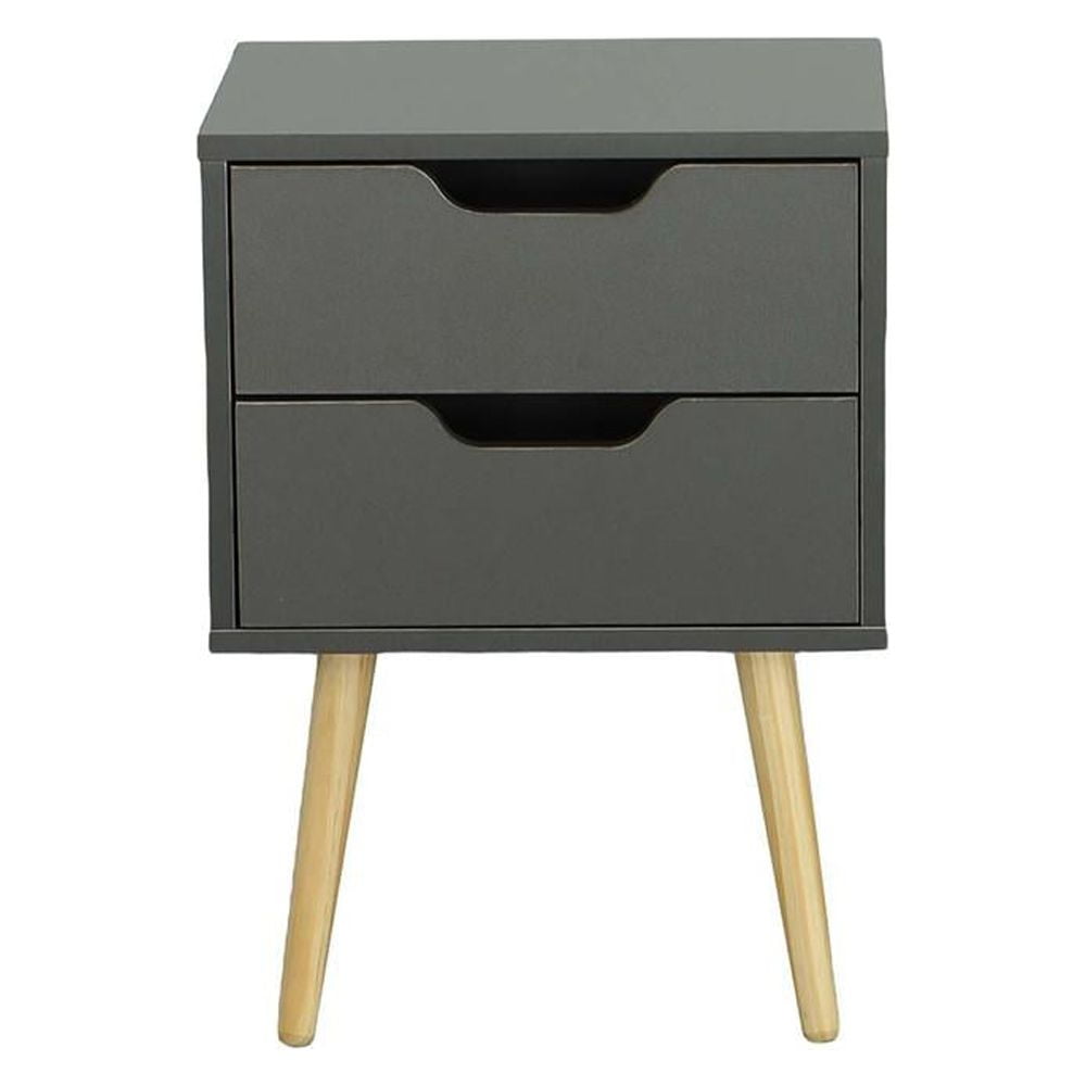 Gray Transitional 2-Drawer Nightstand with Mid-Century Legs