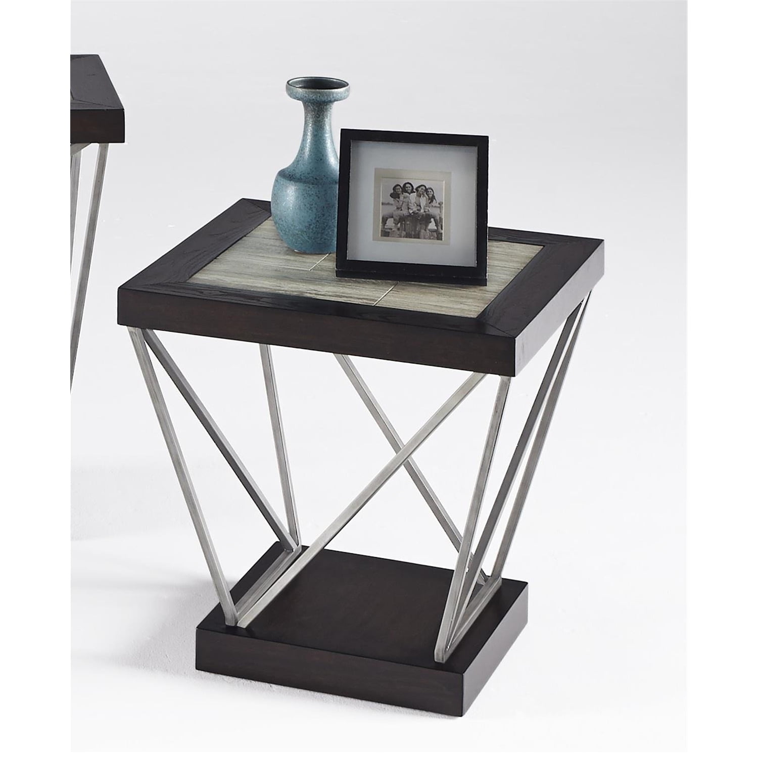 East Bay 24" Square Brown Metal End Table with Ceramic Tile