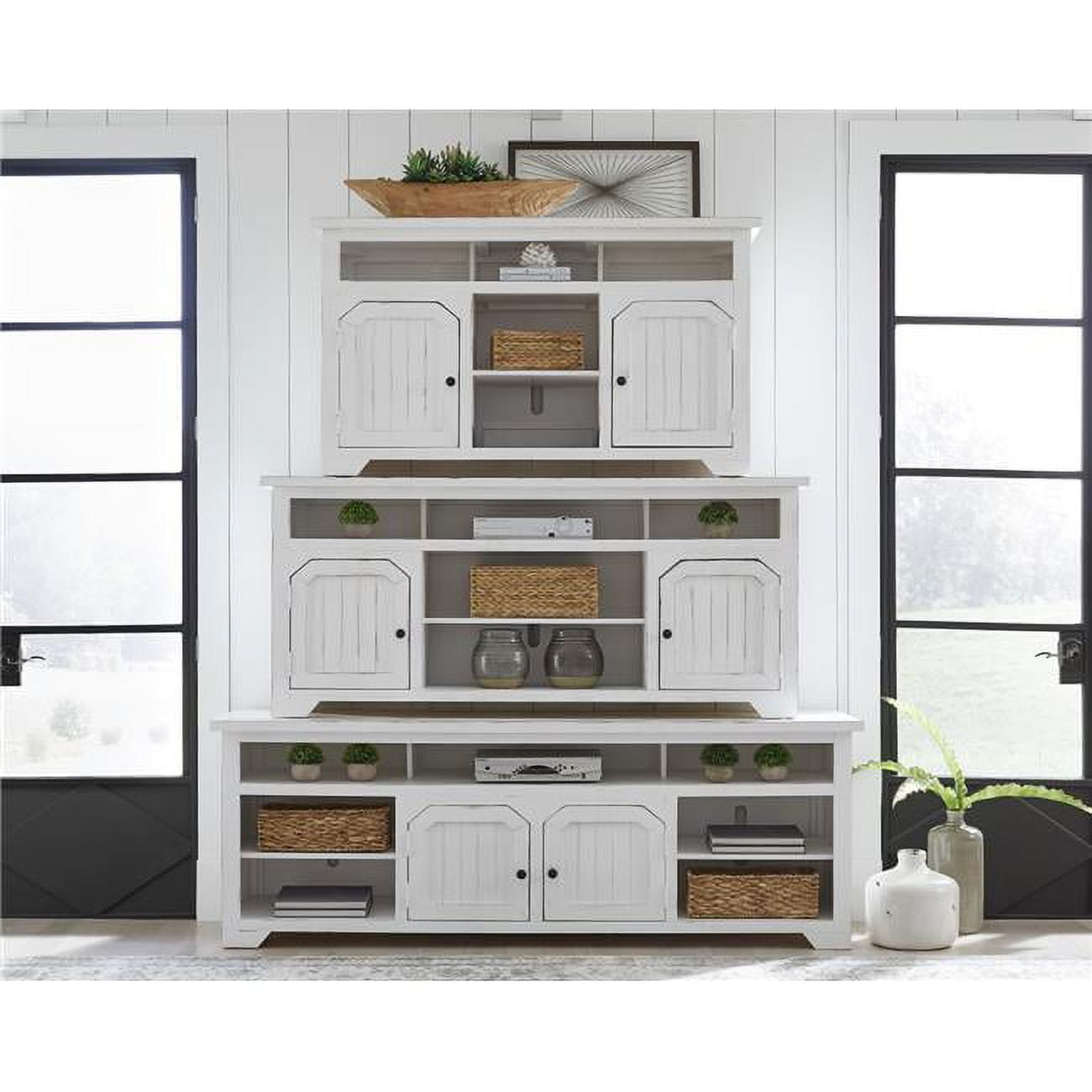 Cotton White 56 Inch Pine TV Console with Cabinet
