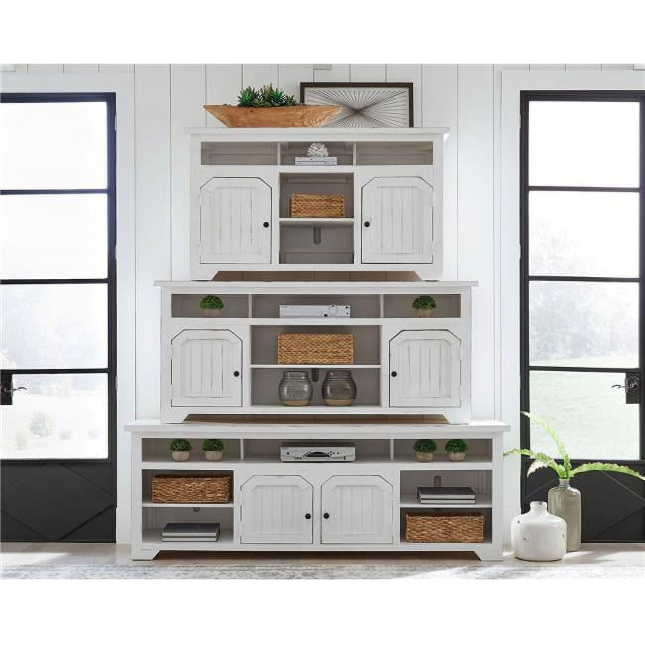 Cotton White 80 Inch Solid Pine TV Console with Cabinet