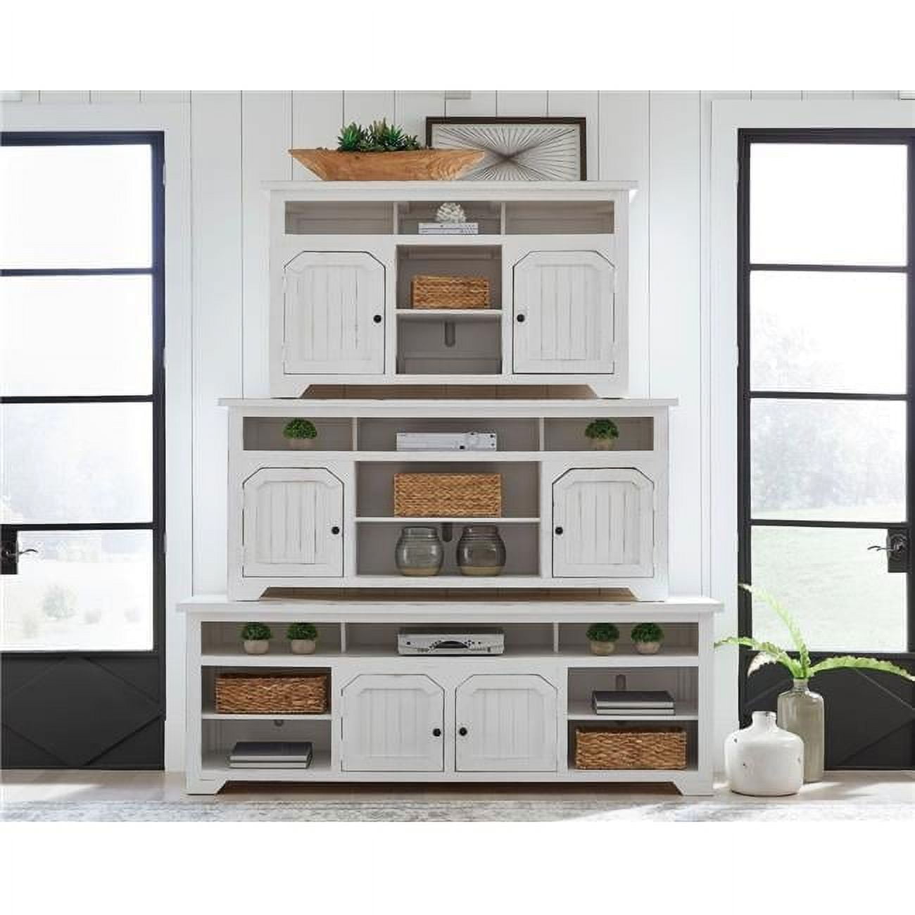 Cotton White 80 Inch Solid Pine TV Console with Cabinet