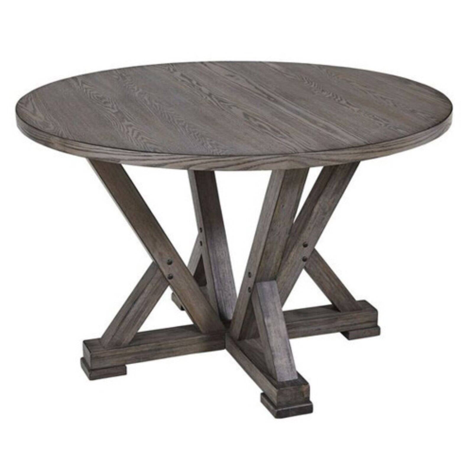 Transitional Harbor Gray Round Wood Dining Table, Seats 4