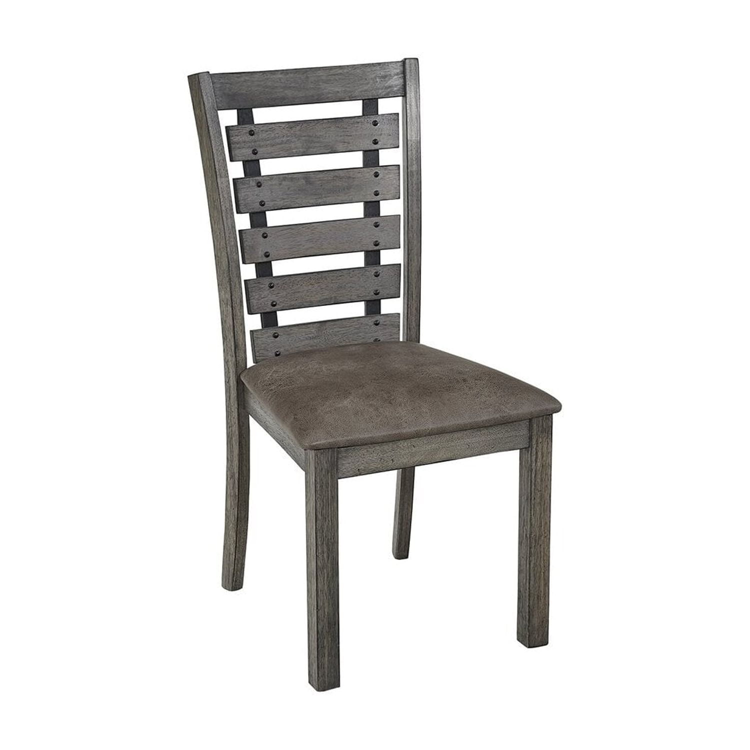 Gray Faux Leather Upholstered Ladderback Dining Chairs, Set of 2